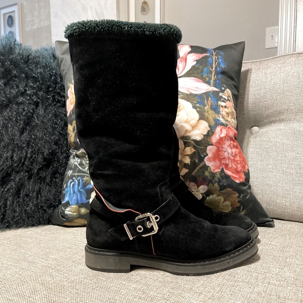 Fendi Tall Black Suede Shearling Boots 37.5 7.5 — Made in Italy Free Ship